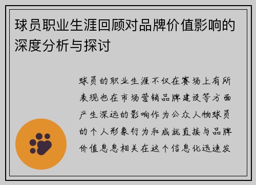 球员职业生涯回顾对品牌价值影响的深度分析与探讨